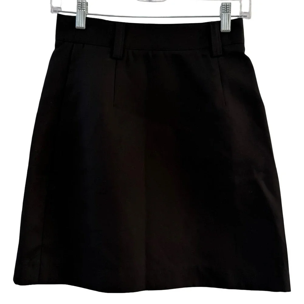 Tory Burch Wrap Skirt Womens 0 Black A-Line Zip Pocket D-Ring Gold Hardware‎ Y2K